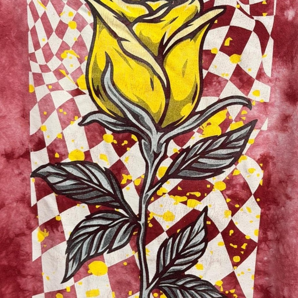 Golden Rose Checkerboard on Red, White, Pink tie-dye - Picture 2 of 4
